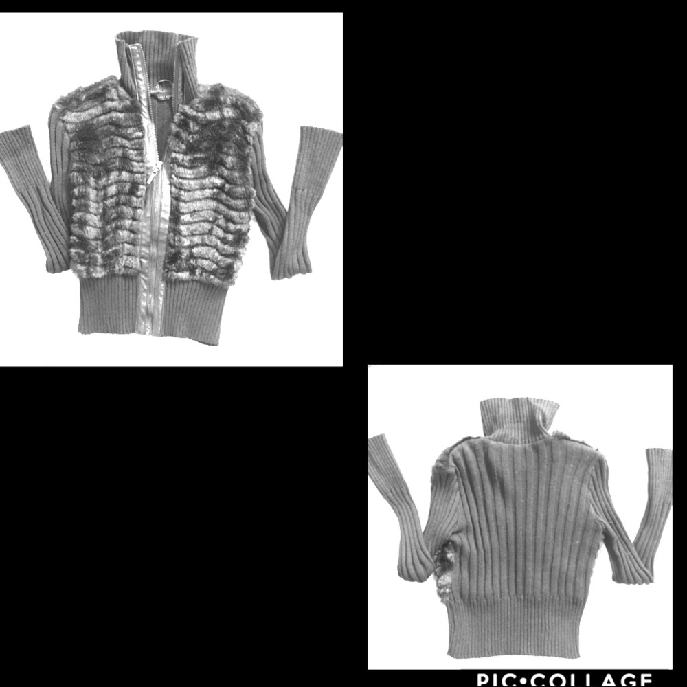 Cardigan faux leather & fur
